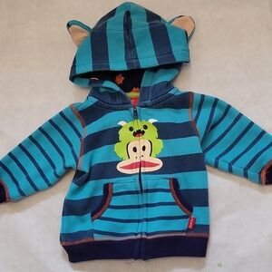 Small Paul striped zip up hoodie with monster detail